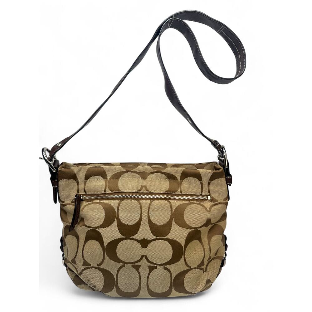 Vintage Coach Signature Khaki Brown Jacquard Duffle Hobo Shoulder Bag F15067 - Picture 5 of 11